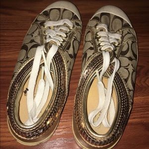Coach Gold And White Sneakers Women Size 8.5